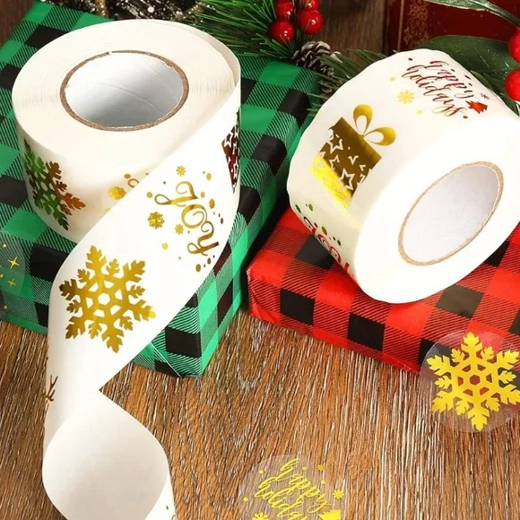 NEW! 🎉50 CLEAR gold foil Holiday stickers- 6 Designs- Clear stickers - Picture 3 of 8